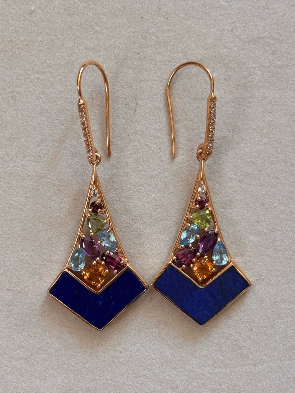 Ross-Simons Lapis And Multi-Gemstone Drop Earrings In 18kt Gold Over Sterling